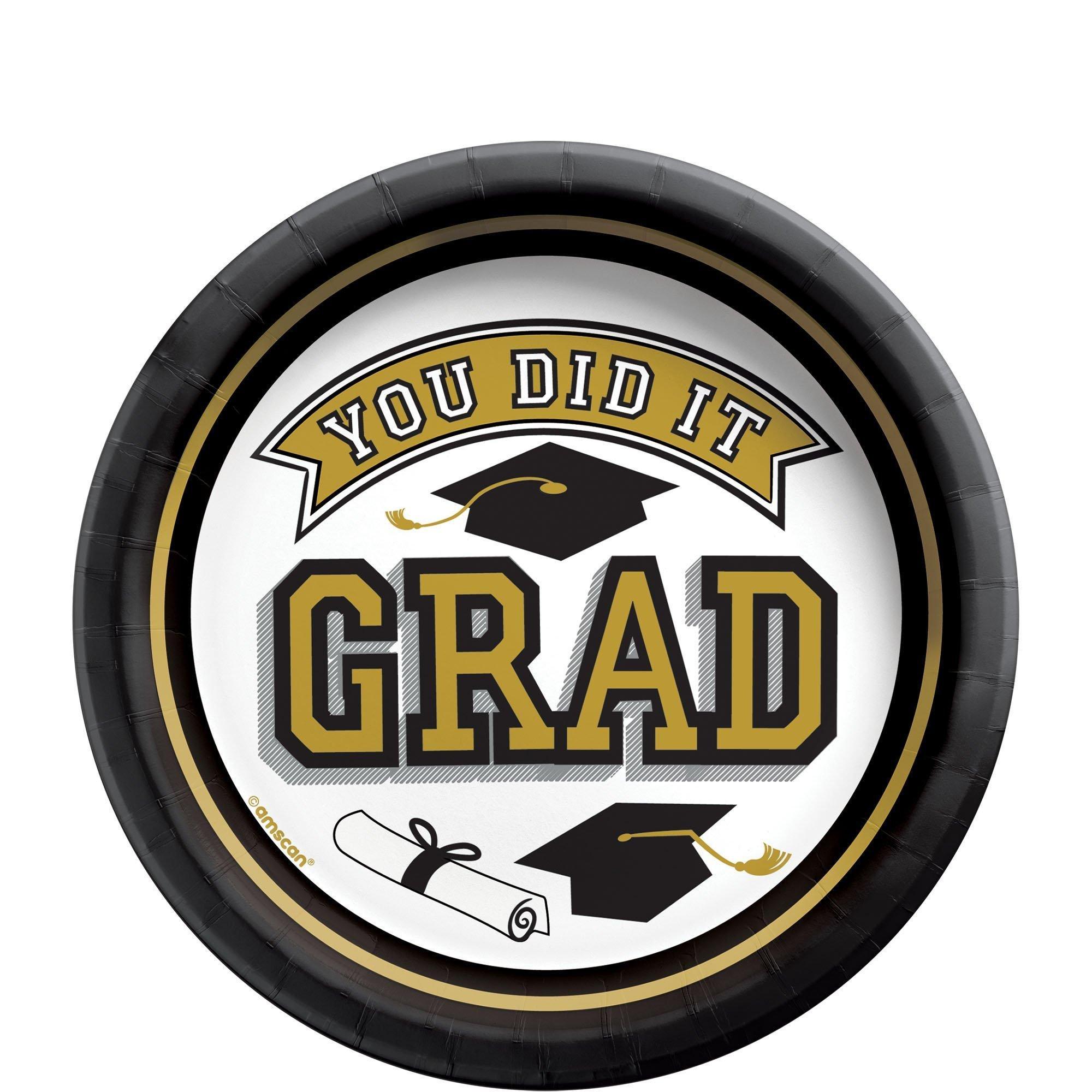 Graduation Party Supplies Kit for 20 with Decorations, Banners, Balloons, Plates, Napkins, Cups - Black, Silver & Gold Celebrate the Grad